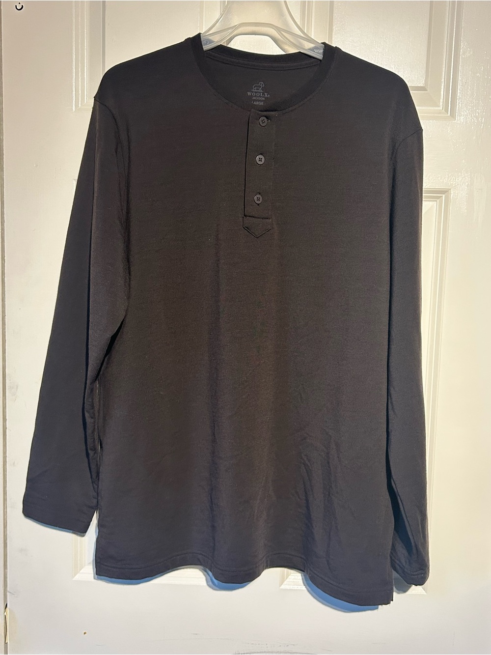 WoolX Mens Large Merino Wool Blend Jackson Brown Henley Base Layer Stretch Soft